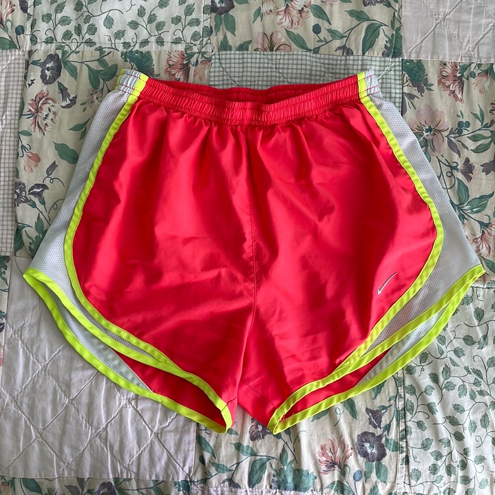 Nike Orange Dri-Fit Running Shorts with Yellow & White Detailing - Size Small